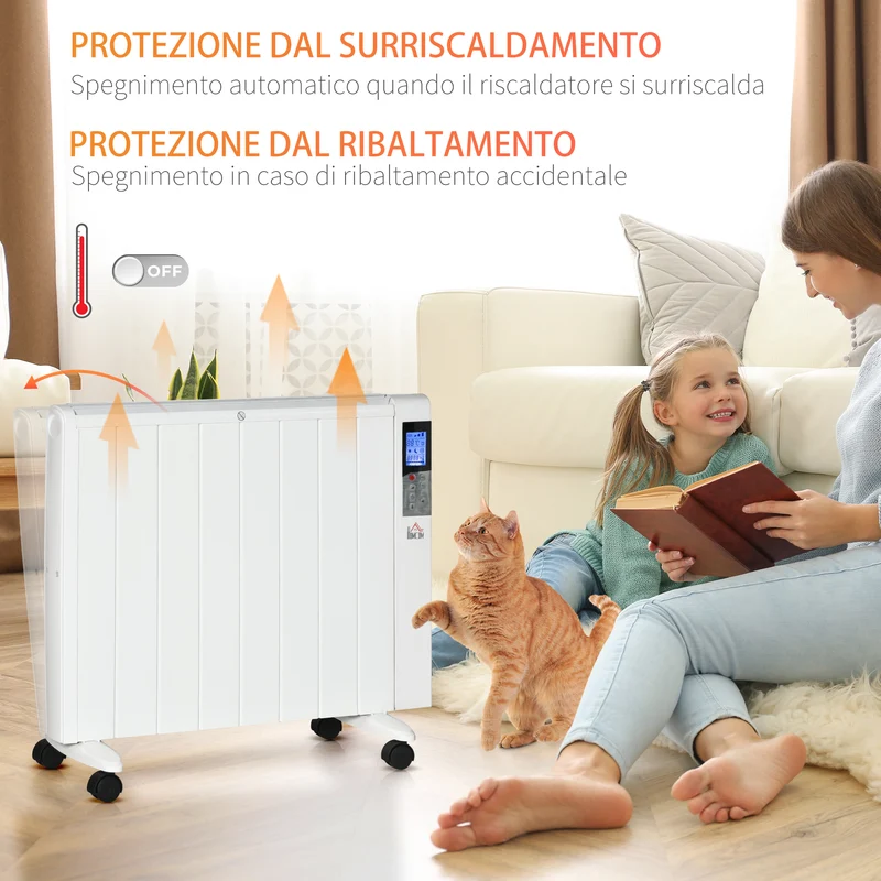 Chauffage d'appoint électrique Easycomfort 1000/2000 W avec minuterie et réglages de température pour pièces jusqu'à 15 m², 75 x 31 x 66,5 cm, blanc