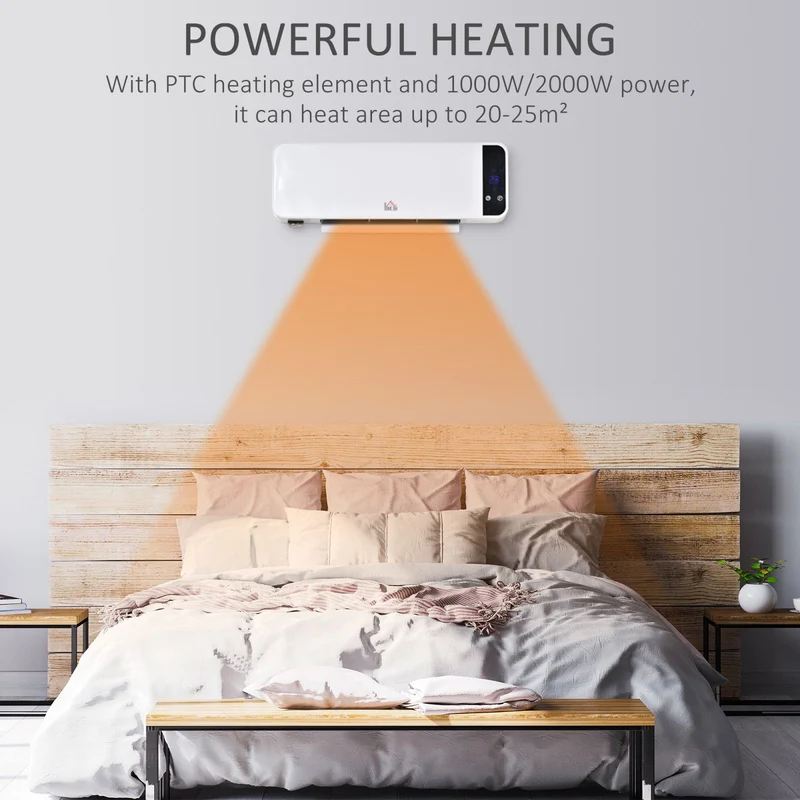 EASYCOMFORT Stufa Elettrica da Parete con Telecomando, Temperatura Regolabile e Timer - Bianco