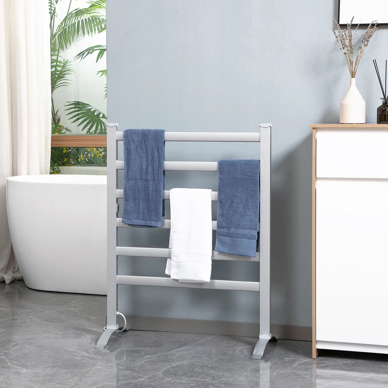 EasyComfort Scaldasalviette Elettrico da 140W a 6 Barre con Temperatura 45°C-55°C, in Alluminio, 69x36x90 cm, Argento