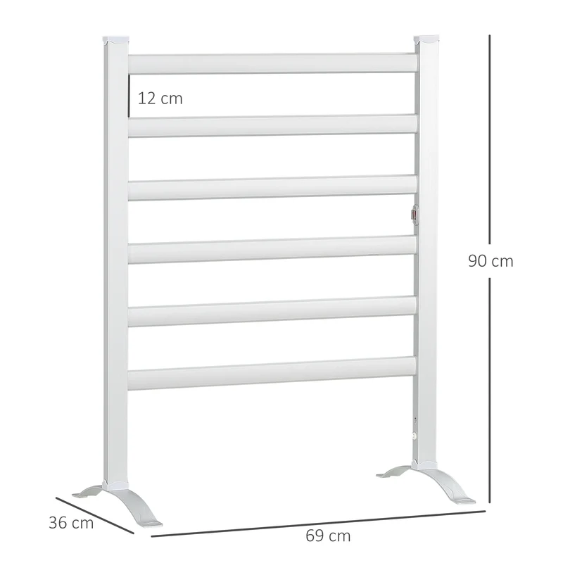 EasyComfort Scaldasalviette Elettrico da 140W a 6 Barre con Temperatura 45°C-55°C, in Alluminio, 69x36x90 cm, Argento