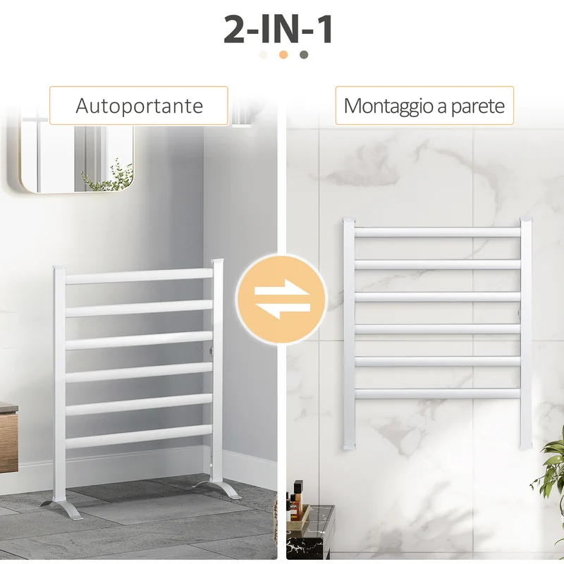 EasyComfort Scaldasalviette Elettrico da 140W a 6 Barre con Temperatura 45°C-55°C, in Alluminio, 69x36x90 cm, Argento