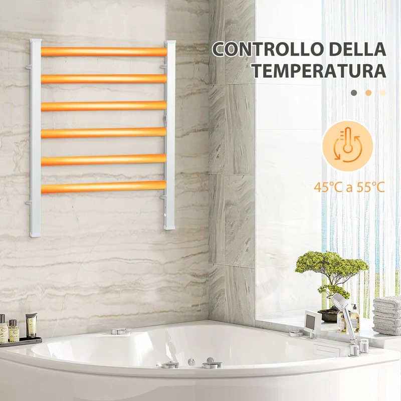 EasyComfort Scaldasalviette Elettrico da 140W a 6 Barre con Temperatura 45°C-55°C, in Alluminio, 69x36x90 cm, Argento