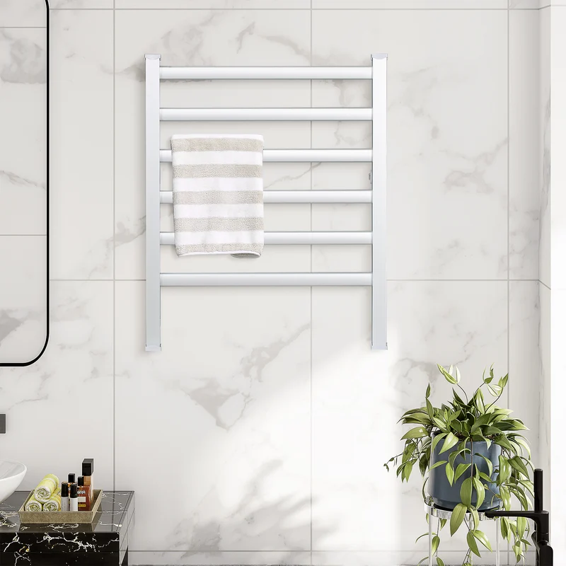 EasyComfort Scaldasalviette Elettrico da 140W a 6 Barre con Temperatura 45°C-55°C, in Alluminio, 69x36x90 cm, Argento