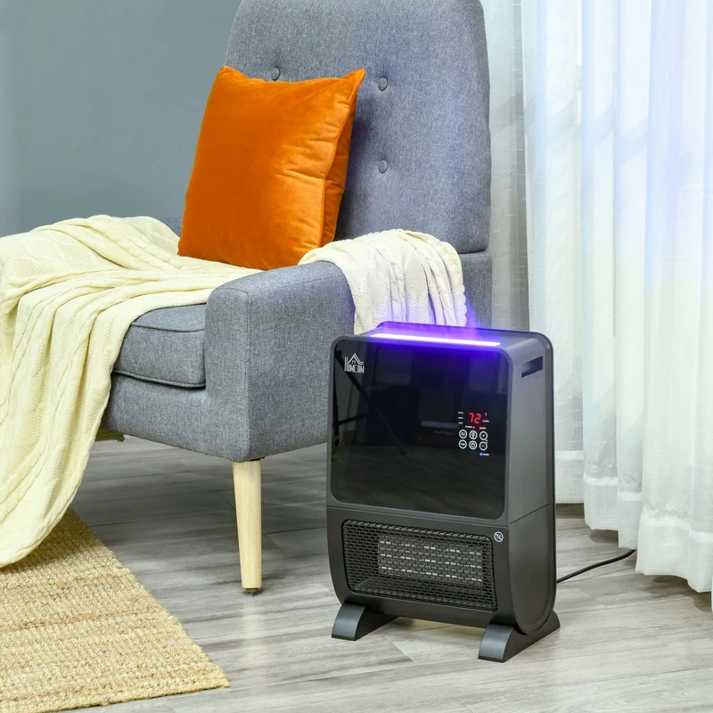 Easycomfort Stufa Elettrica 2in1 con Umidificatore, Luce LED 3 Colori, Timer e Telecomando, 33x21x49.5 cm, Nero