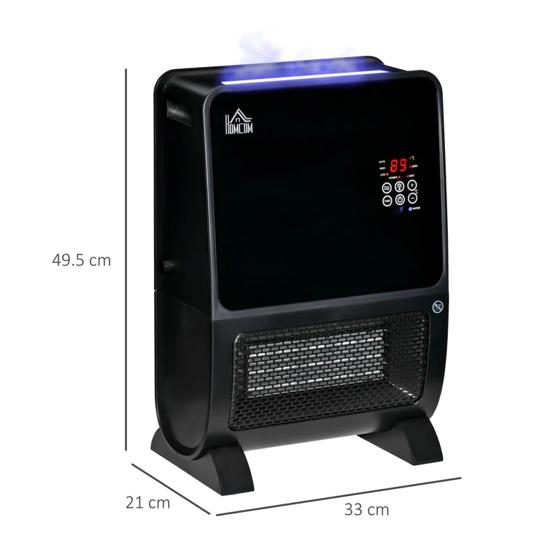 Easycomfort Stufa Elettrica 2in1 con Umidificatore, Luce LED 3 Colori, Timer e Telecomando, 33x21x49.5 cm, Nero