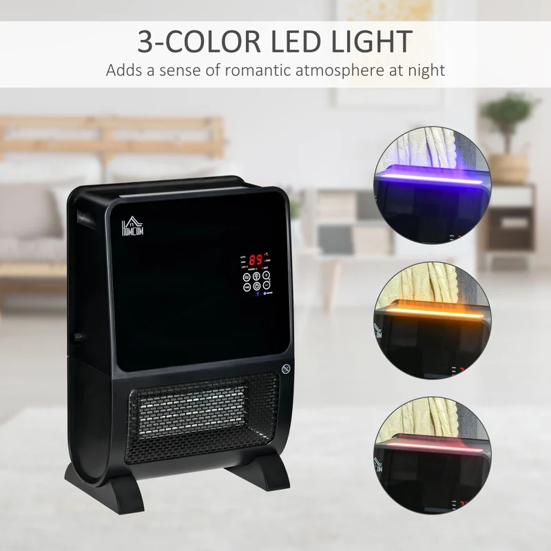 Easycomfort Stufa Elettrica 2in1 con Umidificatore, Luce LED 3 Colori, Timer e Telecomando, 33x21x49.5 cm, Nero