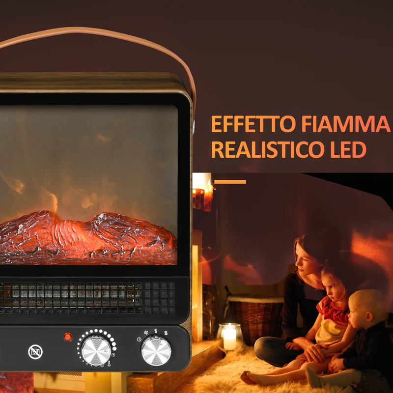 Cheminée électrique Easycomfort avec flamme LED, 3 modes de chauffage et interrupteur de sécurité, 30,3 x 17,5 x 37,4 cm