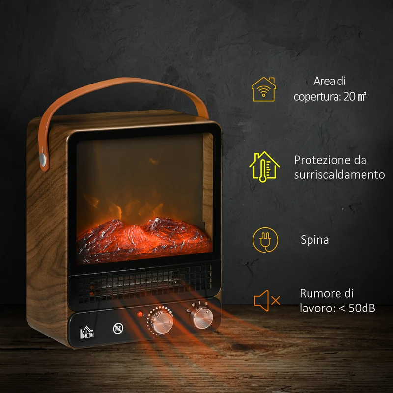 Cheminée électrique Easycomfort avec flamme LED, 3 modes de chauffage et interrupteur de sécurité, 30,3 x 17,5 x 37,4 cm