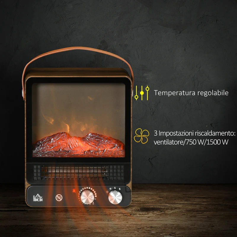 Cheminée électrique Easycomfort avec flamme LED, 3 modes de chauffage et interrupteur de sécurité, 30,3 x 17,5 x 37,4 cm