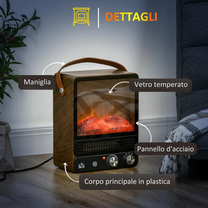Cheminée électrique Easycomfort avec flamme LED, 3 modes de chauffage et interrupteur de sécurité, 30,3 x 17,5 x 37,4 cm