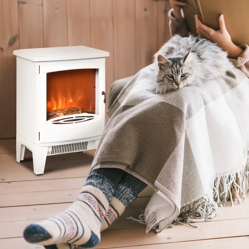 Cheminée électrique Easycomfort avec effet flamme, température réglable 900 W - 1800 W, surface de chauffe 15-20 m², 39 x 26 x 54,8 cm, blanche