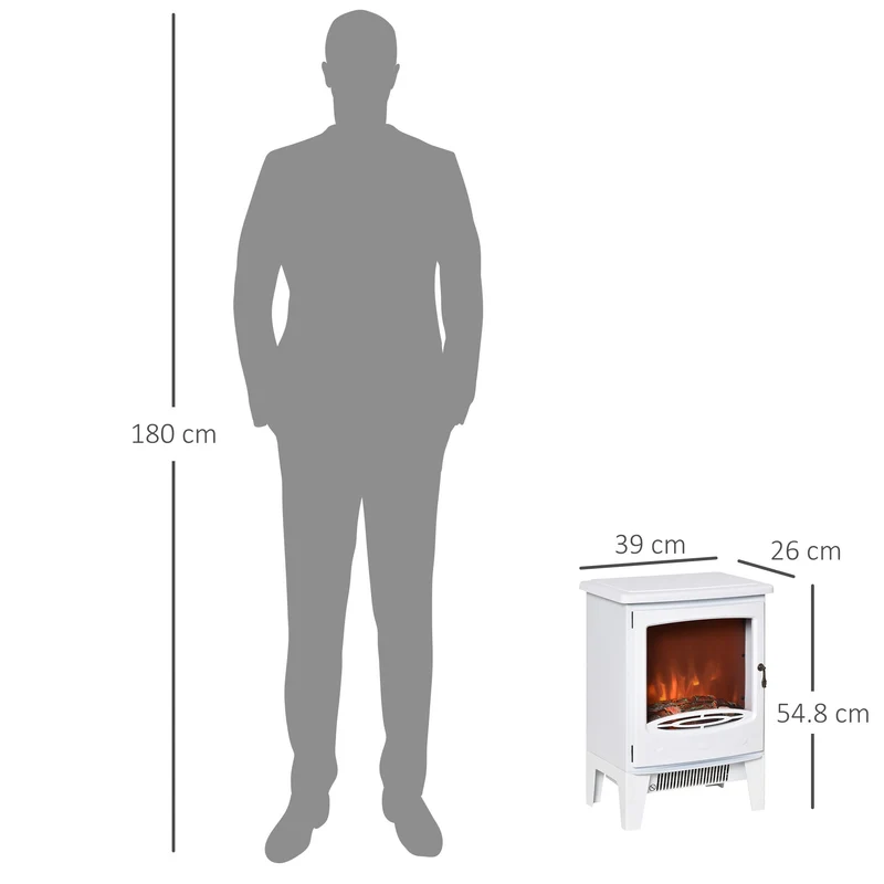 Cheminée électrique Easycomfort avec effet flamme, température réglable 900 W - 1800 W, surface de chauffe 15-20 m², 39 x 26 x 54,8 cm, blanche