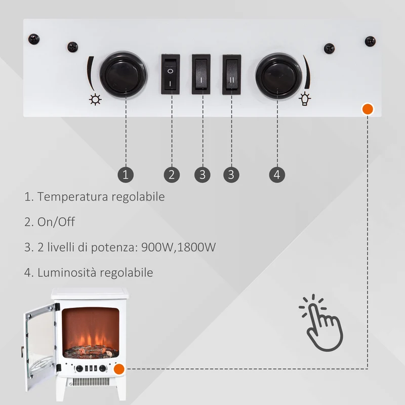 Cheminée électrique Easycomfort avec effet flamme, température réglable 900 W - 1800 W, surface de chauffe 15-20 m², 39 x 26 x 54,8 cm, blanche