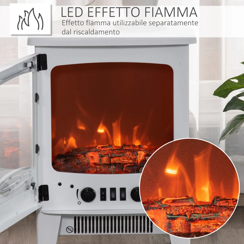 Cheminée électrique Easycomfort avec effet flamme, température réglable 900 W - 1800 W, surface de chauffe 15-20 m², 39 x 26 x 54,8 cm, blanche