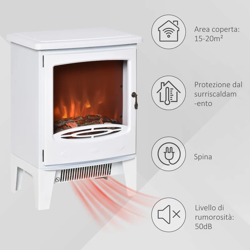 Cheminée électrique Easycomfort avec effet flamme, température réglable 900 W - 1800 W, surface de chauffe 15-20 m², 39 x 26 x 54,8 cm, blanche