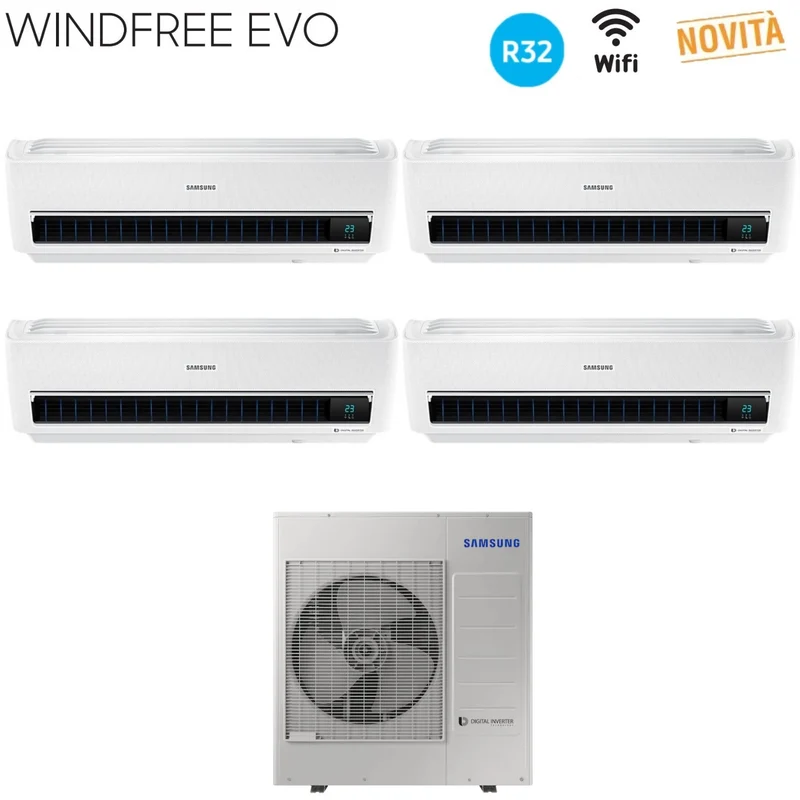 Climatiseur quadri-split inverter Samsung WINDFREE EVO série 7+9+9+9 avec AJ080RCJ R-32 Wi-Fi intégré 7000+9000+9000+9000 - Nouveauté 2019