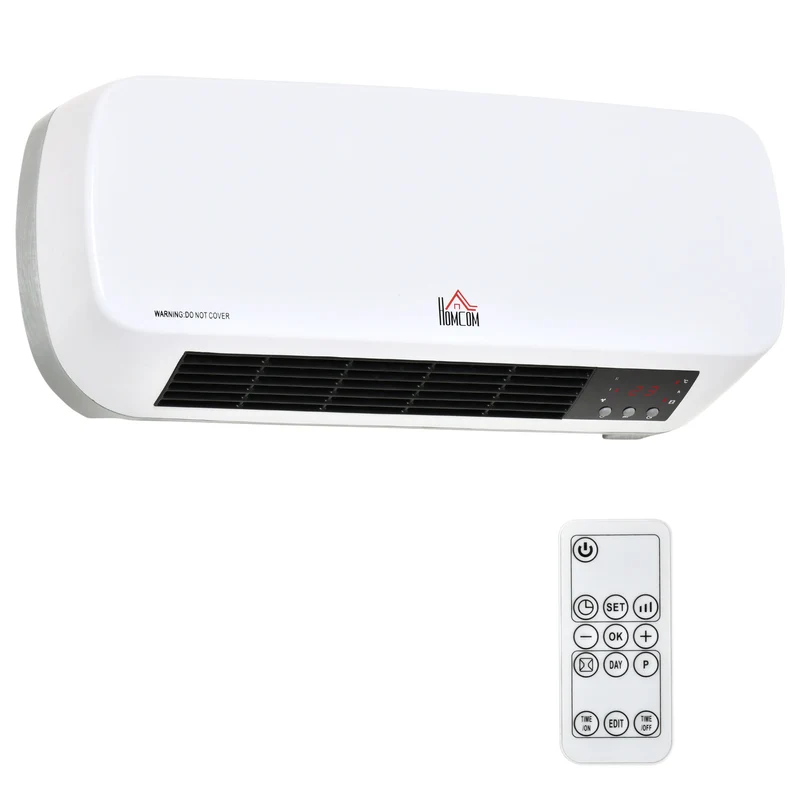 Chauffage mural électrique EasyComfort avec télécommande, température réglable et minuterie 12 heures, puissance 1000 W/2000 W, 45 x 18,6 x 11,5 cm, blanc
