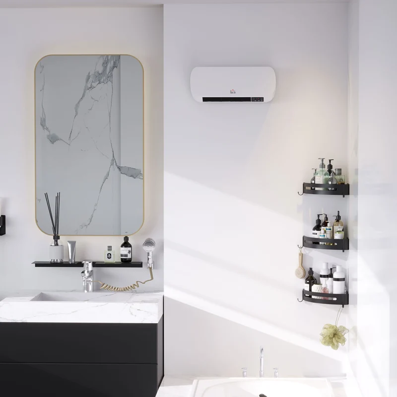 Chauffage mural électrique EasyComfort avec télécommande, température réglable et minuterie 12 heures, puissance 1000 W/2000 W, 45 x 18,6 x 11,5 cm, blanc
