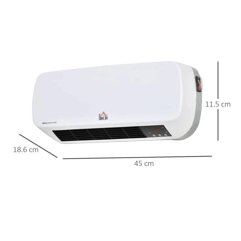 Chauffage mural électrique EasyComfort avec télécommande, température réglable et minuterie 12 heures, puissance 1000 W/2000 W, 45 x 18,6 x 11,5 cm, blanc