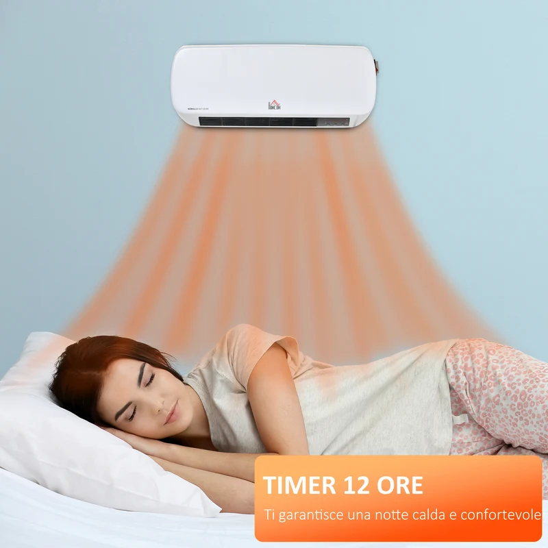 Chauffage mural électrique EasyComfort avec télécommande, température réglable et minuterie 12 heures, puissance 1000 W/2000 W, 45 x 18,6 x 11,5 cm, blanc