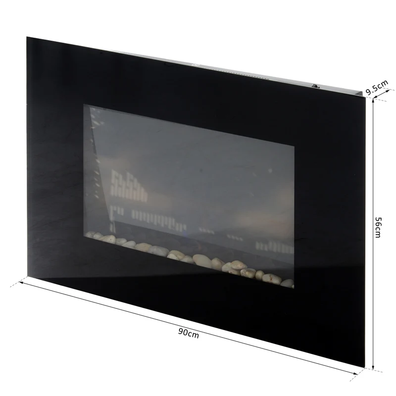 Cheminée électrique murale EasyComfort, puissance 1000 W/2000 W, effet flamme 7 couleurs, télécommande incluse, 90 × 9,5 × 56 cm