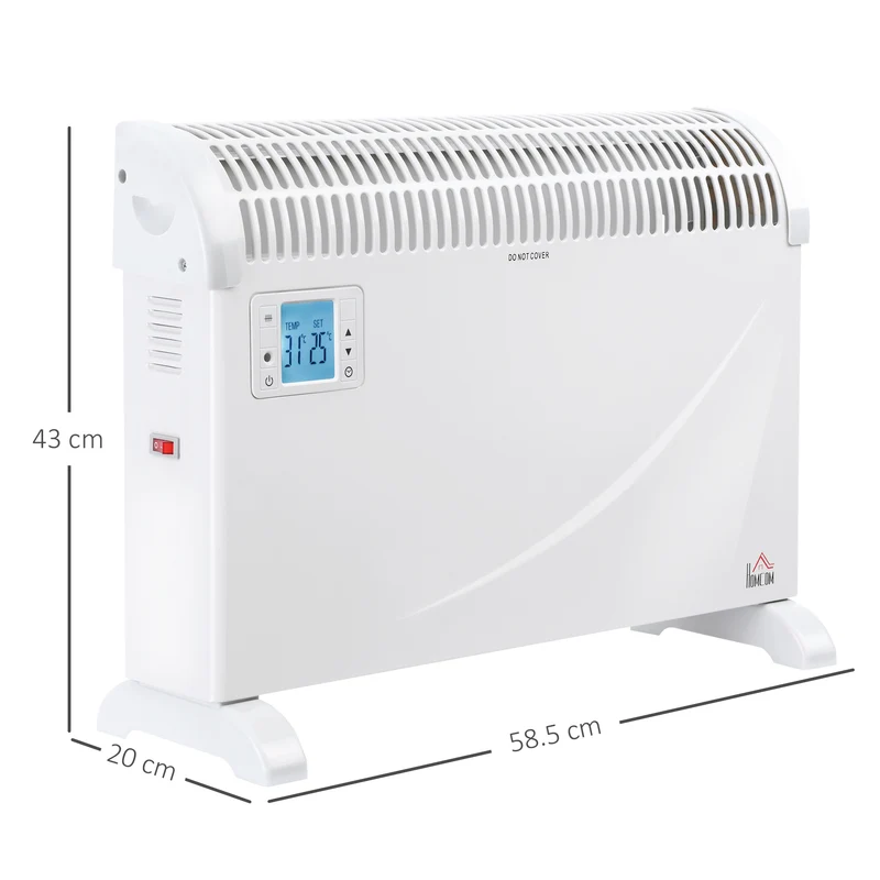 Chauffage électrique mural et de comptoir Easycomfort avec température réglable et minuterie, en métal et plastique, 58,5 x 20 x 43 cm, blanc