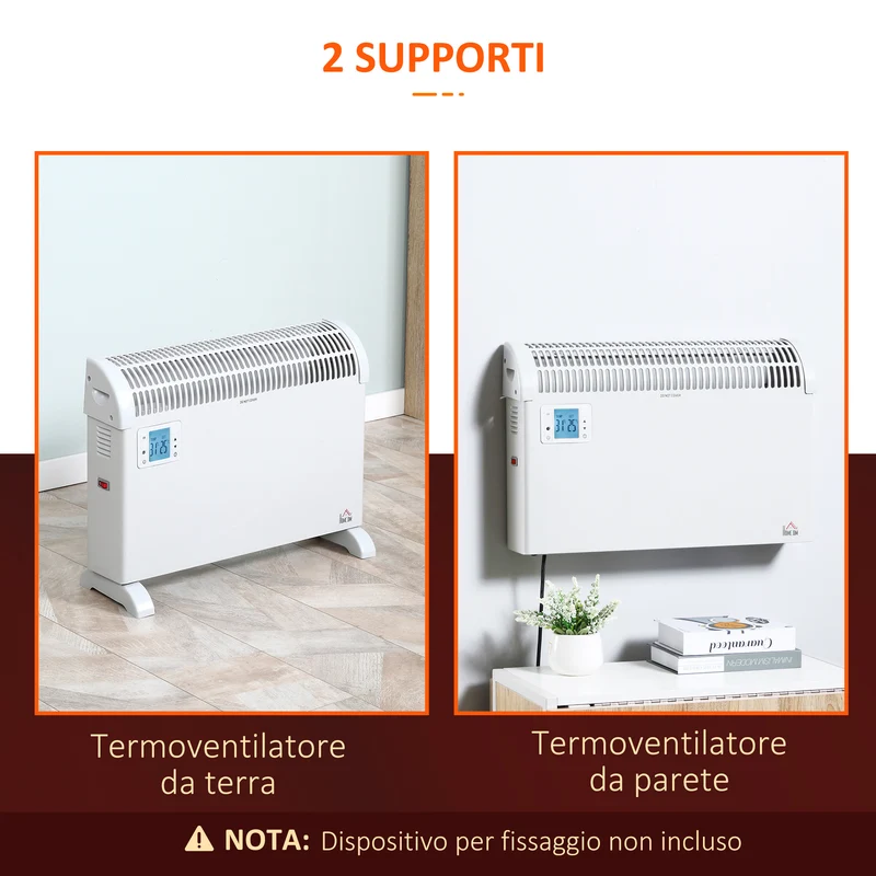 Chauffage électrique mural et de comptoir Easycomfort avec température réglable et minuterie, en métal et plastique, 58,5 x 20 x 43 cm, blanc