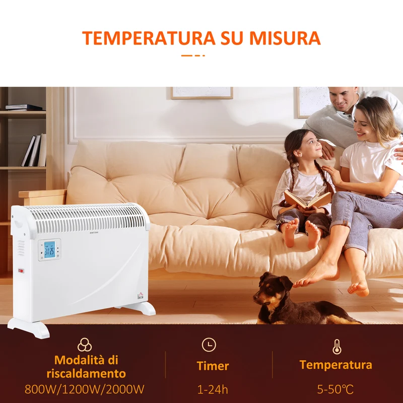 Chauffage électrique mural et de comptoir Easycomfort avec température réglable et minuterie, en métal et plastique, 58,5 x 20 x 43 cm, blanc