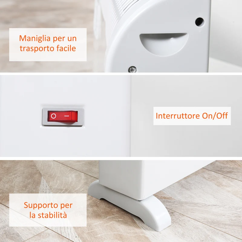Chauffage électrique mural et de comptoir Easycomfort avec température réglable et minuterie, en métal et plastique, 58,5 x 20 x 43 cm, blanc
