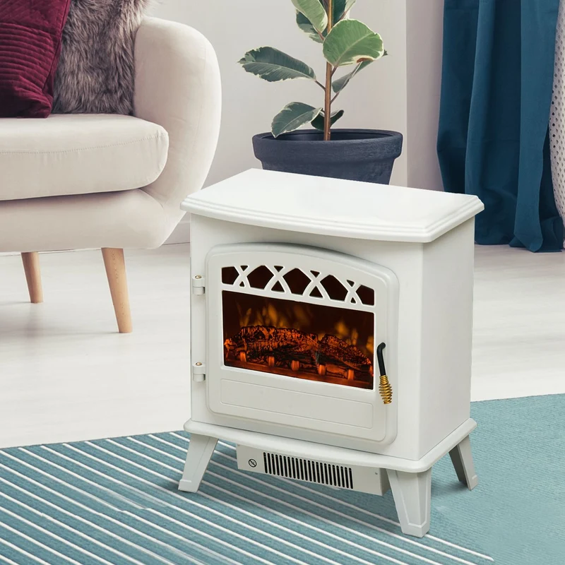Cheminée électrique EASYCOMFORT avec effet de flamme réglable 1800 W, blanche, 51 x 31 x 56 cm