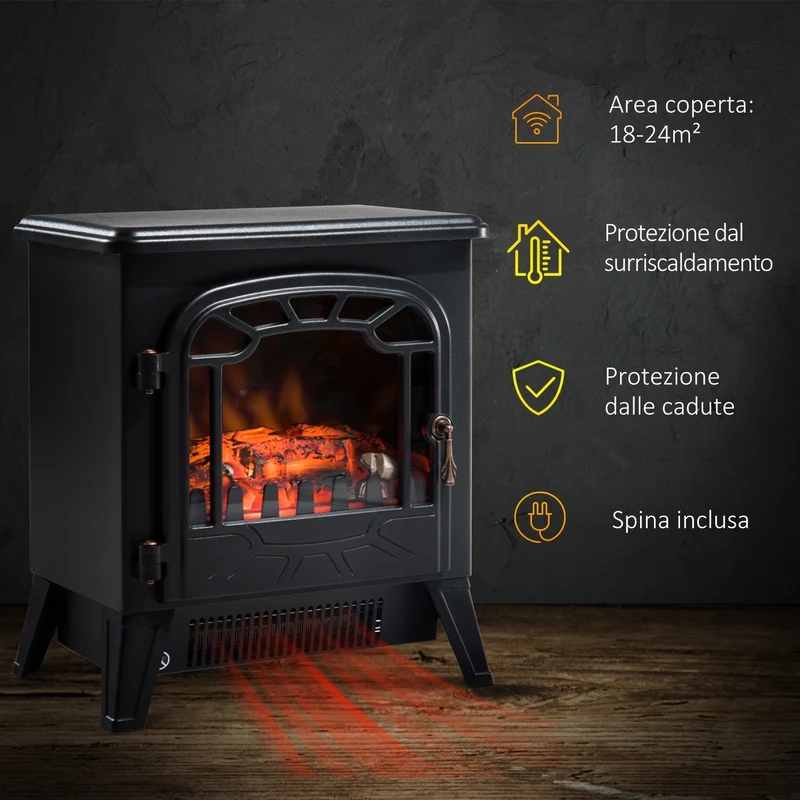 Cheminée électrique Easycomfort avec effet de flamme réglable, puissance 900 W/1800 W, 36 x 25,5 x 41,5 cm, noire