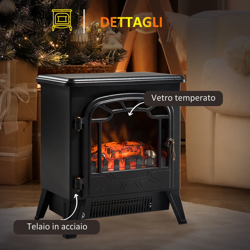 Cheminée électrique Easycomfort avec effet de flamme réglable, puissance 900 W/1800 W, 36 x 25,5 x 41,5 cm, noire