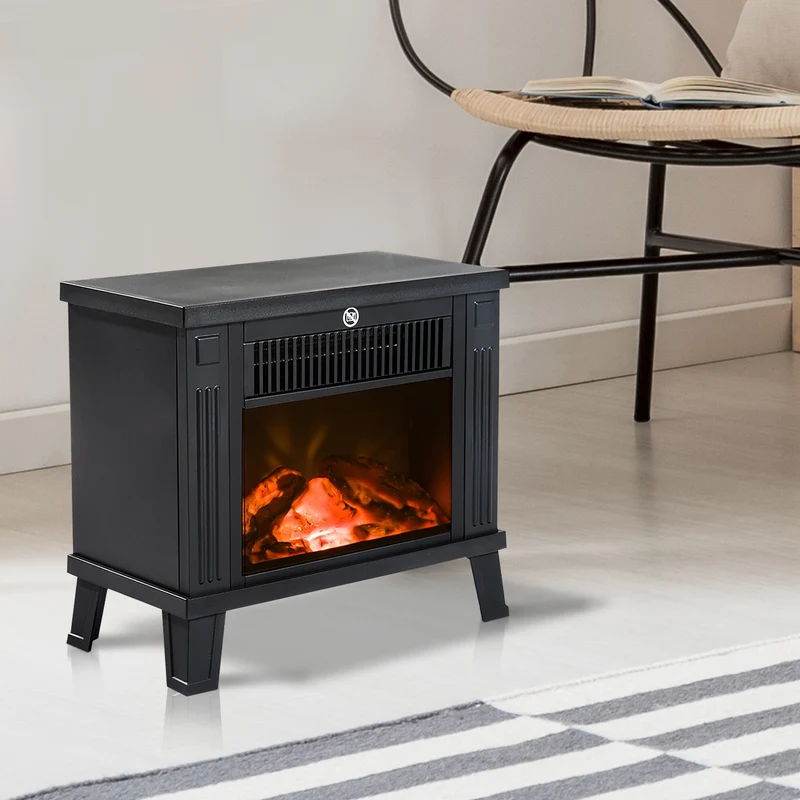 Cheminée électrique sur pied Easycomfort moderne, puissance 600 W/1200 W, effet flamme, 34 x 17 x 31 cm, noire