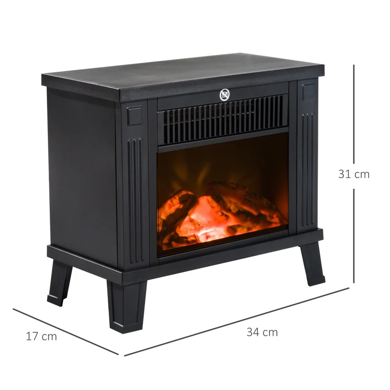 Cheminée électrique sur pied Easycomfort moderne, puissance 600 W/1200 W, effet flamme, 34 x 17 x 31 cm, noire