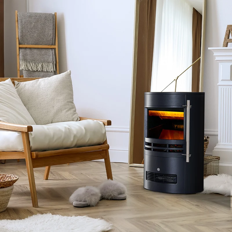 Cheminée électrique sur pied Easycomfort, puissance 900 W/2000 W, effet flamme, 41 × 41 × 64,5 cm, noire