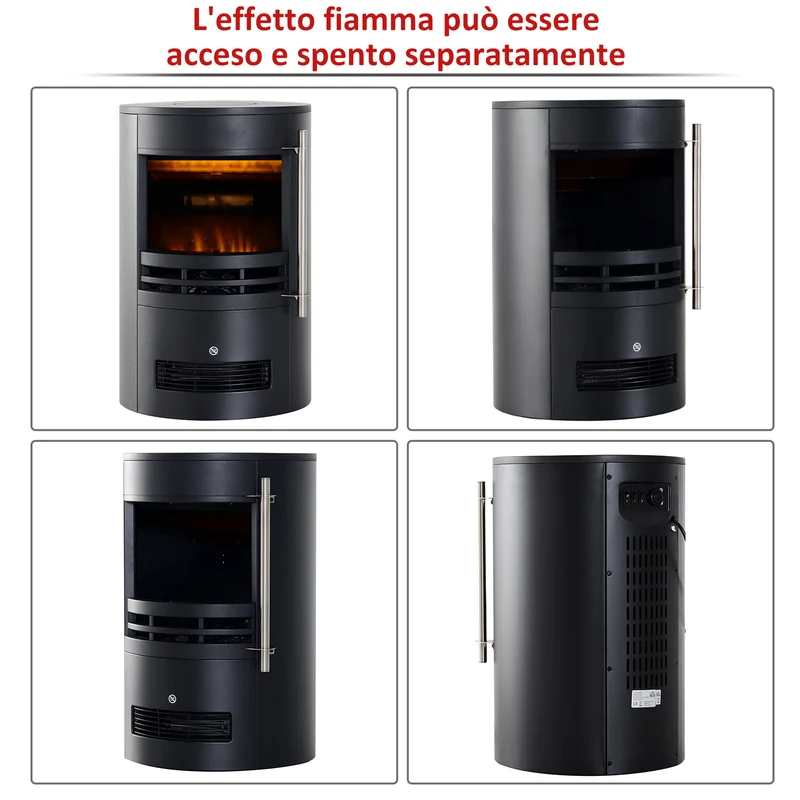 Cheminée électrique sur pied Easycomfort, puissance 900 W/2000 W, effet flamme, 41 × 41 × 64,5 cm, noire