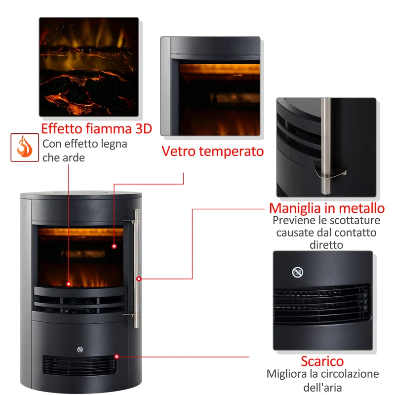 Cheminée électrique sur pied Easycomfort, puissance 900 W/2000 W, effet flamme, 41 × 41 × 64,5 cm, noire