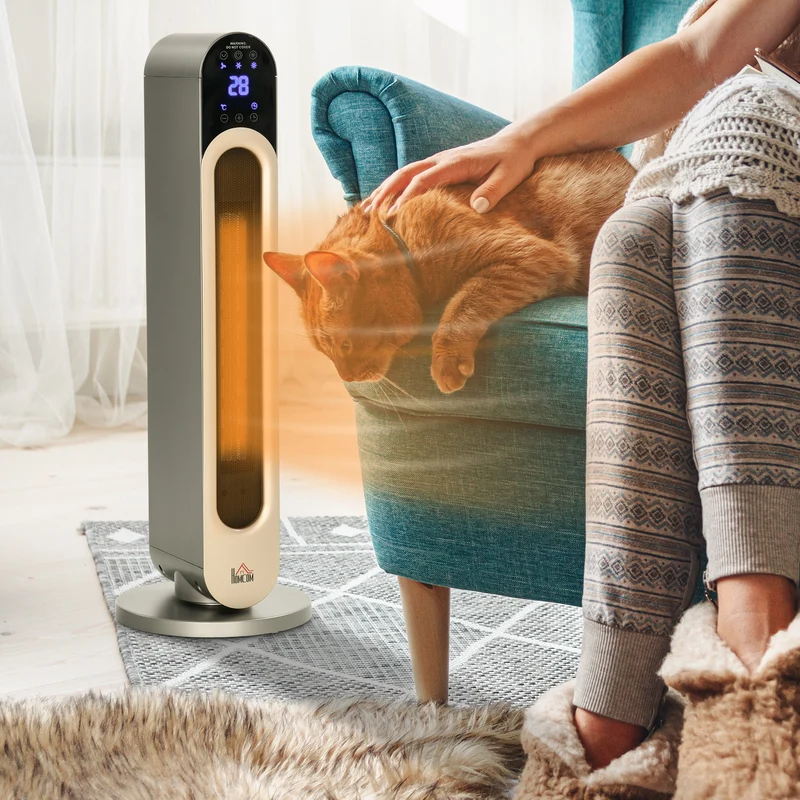 Chauffage d'appoint électrique EasyComfort avec 3 modes de chauffage réglables et télécommande, Φ25 x 73,5 cm, argent