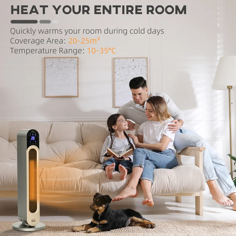 Chauffage d'appoint électrique EasyComfort avec 3 modes de chauffage réglables et télécommande, Φ25 x 73,5 cm, argent