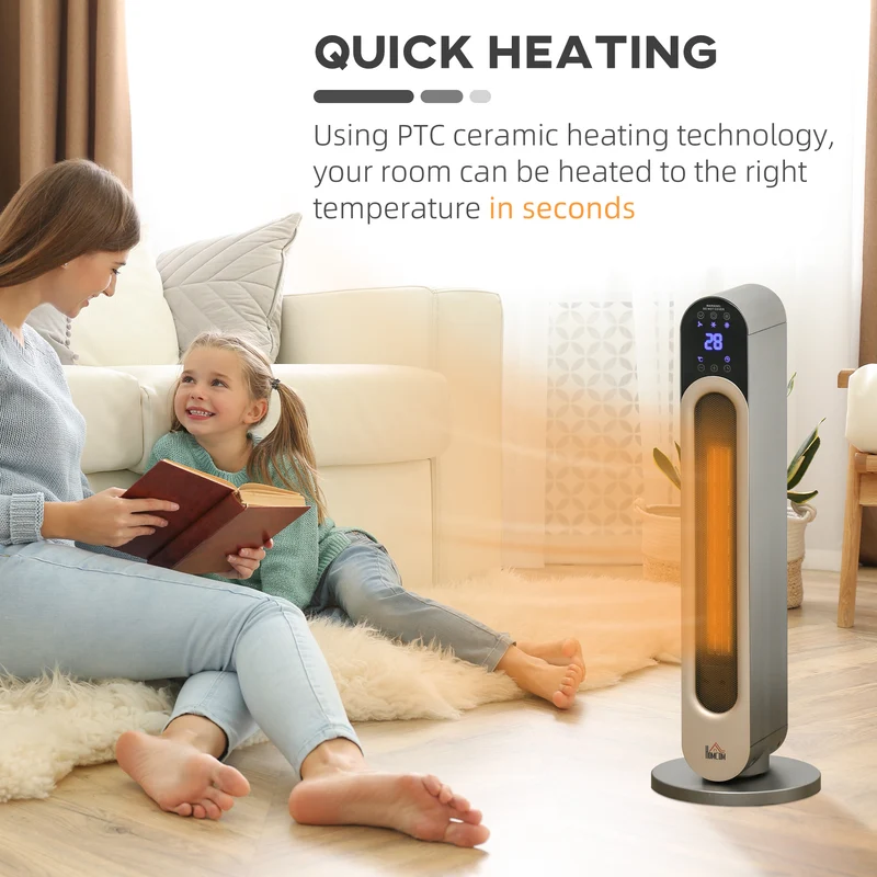 Chauffage d'appoint électrique EasyComfort avec 3 modes de chauffage réglables et télécommande, Φ25 x 73,5 cm, argent