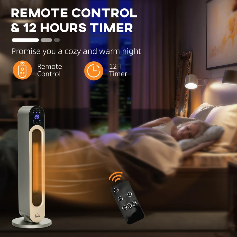 Chauffage d'appoint électrique EasyComfort avec 3 modes de chauffage réglables et télécommande, Φ25 x 73,5 cm, argent