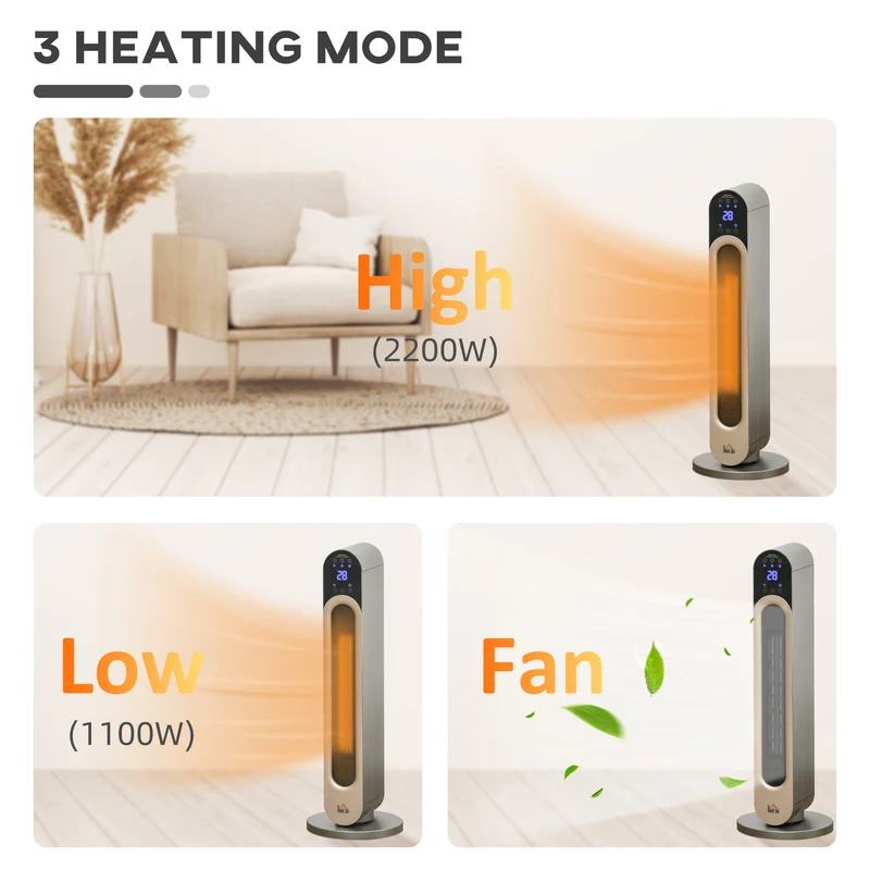 Chauffage d'appoint électrique EasyComfort avec 3 modes de chauffage réglables et télécommande, Φ25 x 73,5 cm, argent
