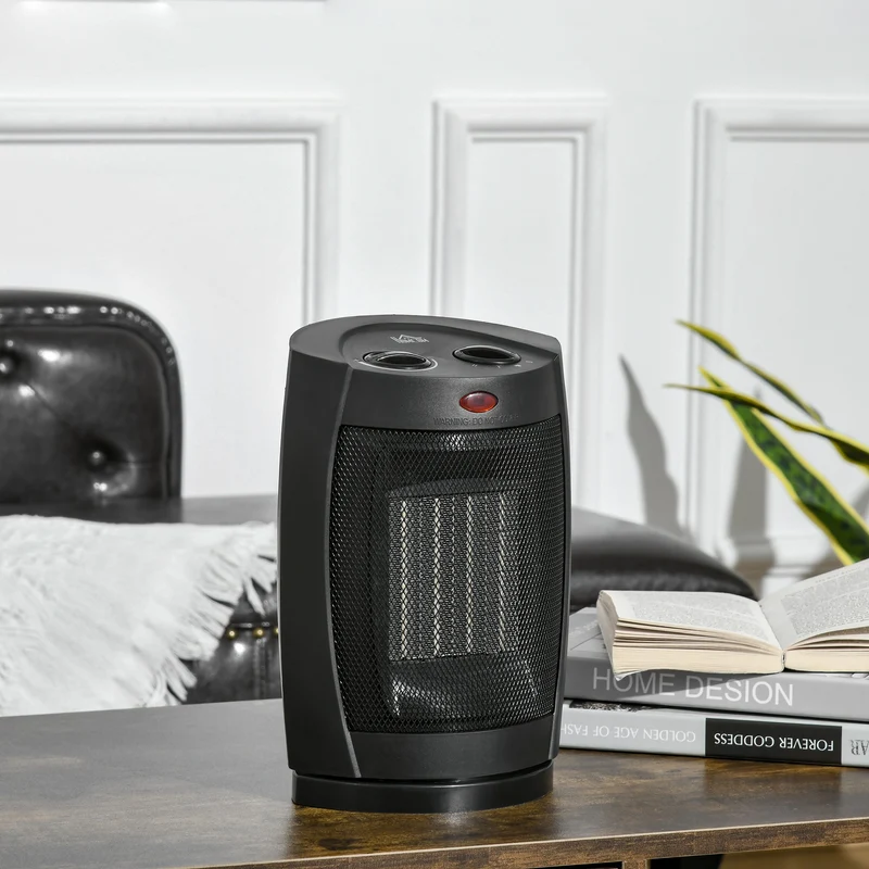 Easycomfort Stufetta Elettrica Ceramica Oscillante a 60°, Aria e Temperatura Regolabili 6-38°C, Potenza 900W/1500W, 19.5x14.8x28cm, Nero