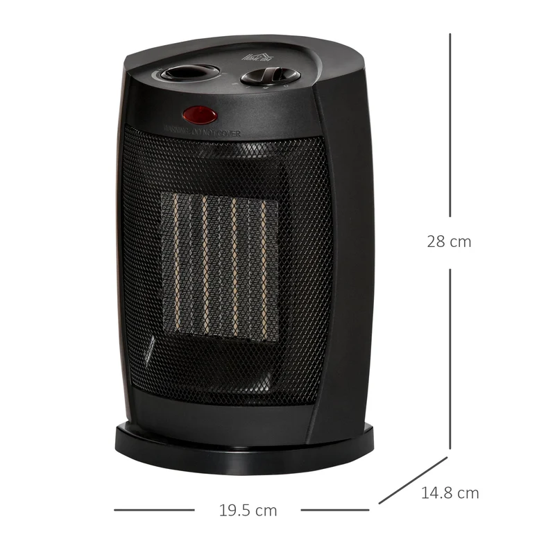 Easycomfort Stufetta Elettrica Ceramica Oscillante a 60°, Aria e Temperatura Regolabili 6-38°C, Potenza 900W/1500W, 19.5x14.8x28cm, Nero