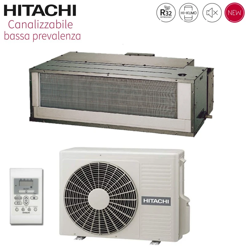 Climatiseur gainable Hitachi Inverter, basse consommation, 18 000 BTU, RAD-50RPE R-32, Wi-Fi en option, avec commande murale - Neuf