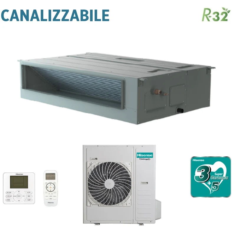 Climatiseur gainable Hisense Inverter 42 000 BTU AUD125UX4SHH3 + AUW125U4RT5 R-32 avec télécommande standard et filaire