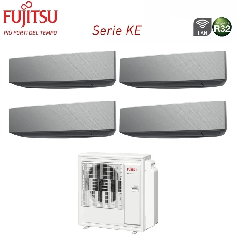 Climatiseur quadri-split inverter Fujitsu série KE SILVER 9+9+9+9 avec AOYG30KBTA4 R-32, Wi-Fi intégré, couleur blanche, 9000+9000+9000+9000
