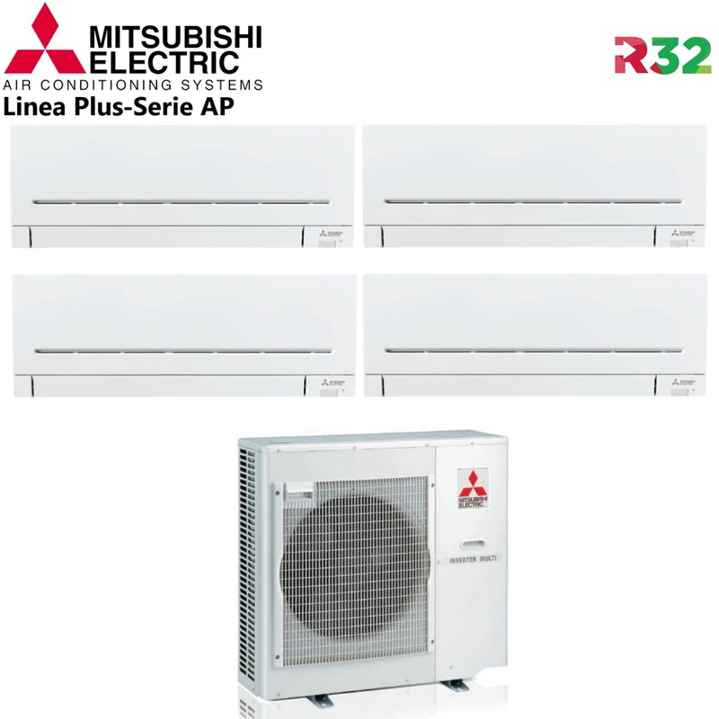 Climatiseur Mitsubishi Electric Quadri Split Inverter série AP 9+9+9+12 avec MXZ-4F72VF R-32 Wi-Fi en option 9000+9000+9000+12000