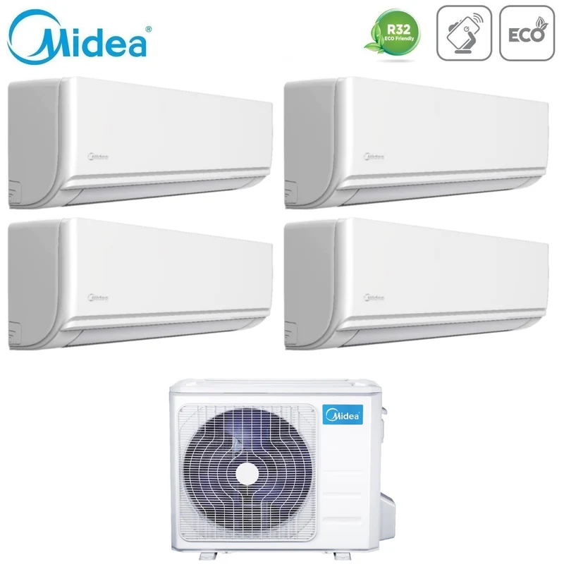 Climatiseur quadri-split inverter Midea série EXCLUSIVE 9+9+9+12 avec M4O-36FN8-Q R-32 Wi-Fi en option 9000+9000+9000+12000