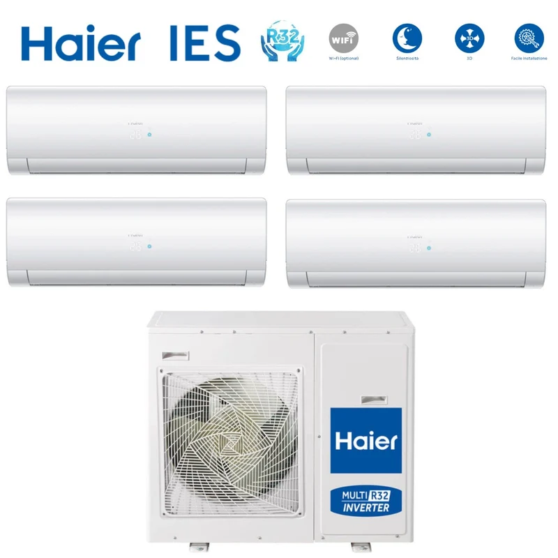 Climatiseur split inverter Haier série IES 7+9+9+18 avec 4U85S2R2FA R32 Wi-Fi en option 7000+9000+9000+18000